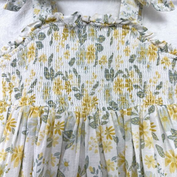Tahari Tiered Ruffle Dress Girls Toddler 3T Lined Smocked Bows Prairie Floral - Picture 3 of 12